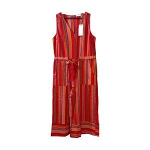 Lush NEW Stripe Jumpsuit Red Multi Large Wide Leg Sleeveless Pockets Coastal